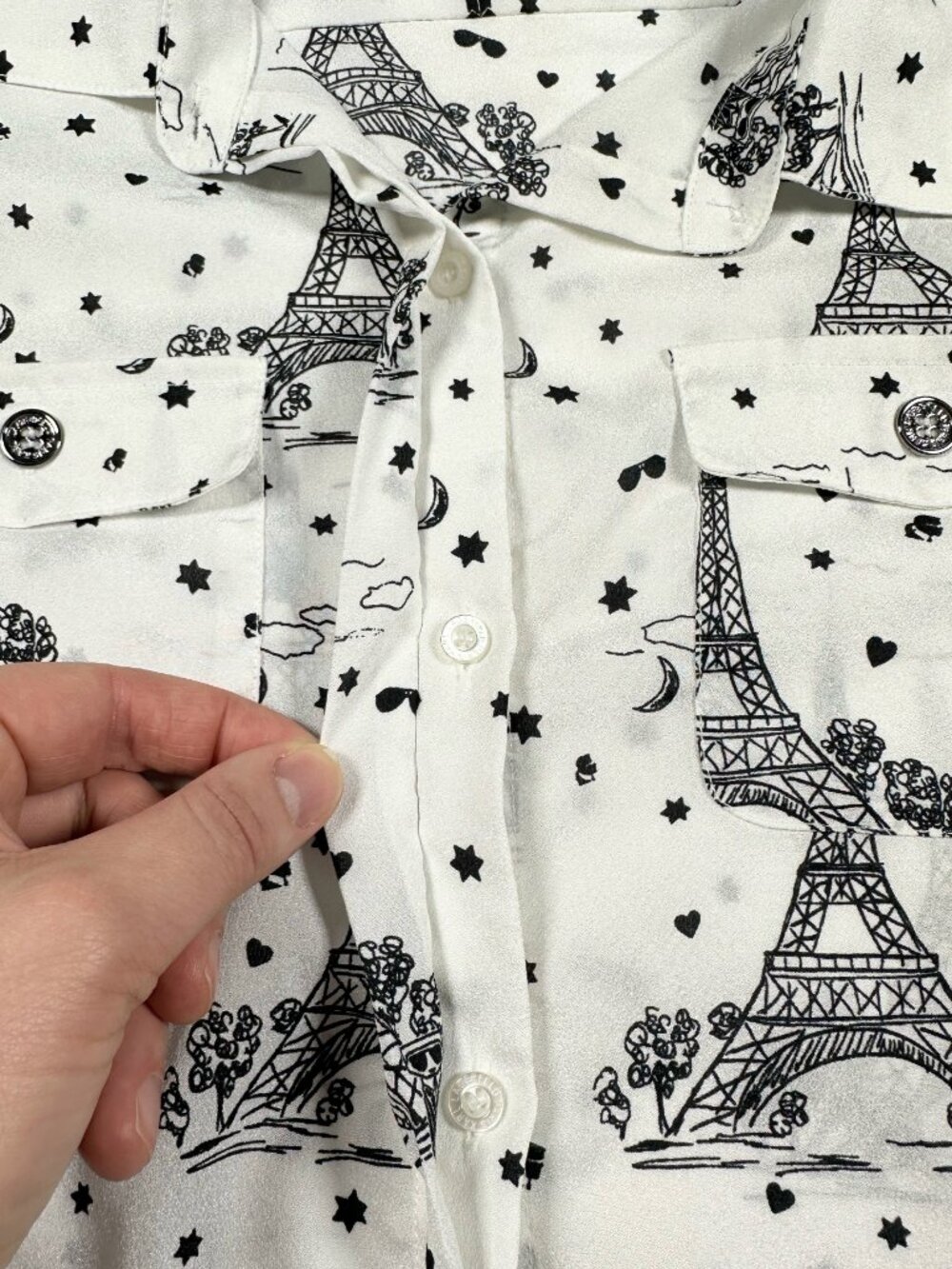 Karl Lagerfeld Women's Size XL Paris Eiffel Tower Blouse Top Long Sleeve Button - Picture 12 of 16